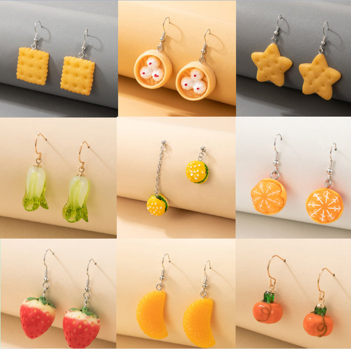 Cartoon Fruit Orange Cookies Fun Food Earrings