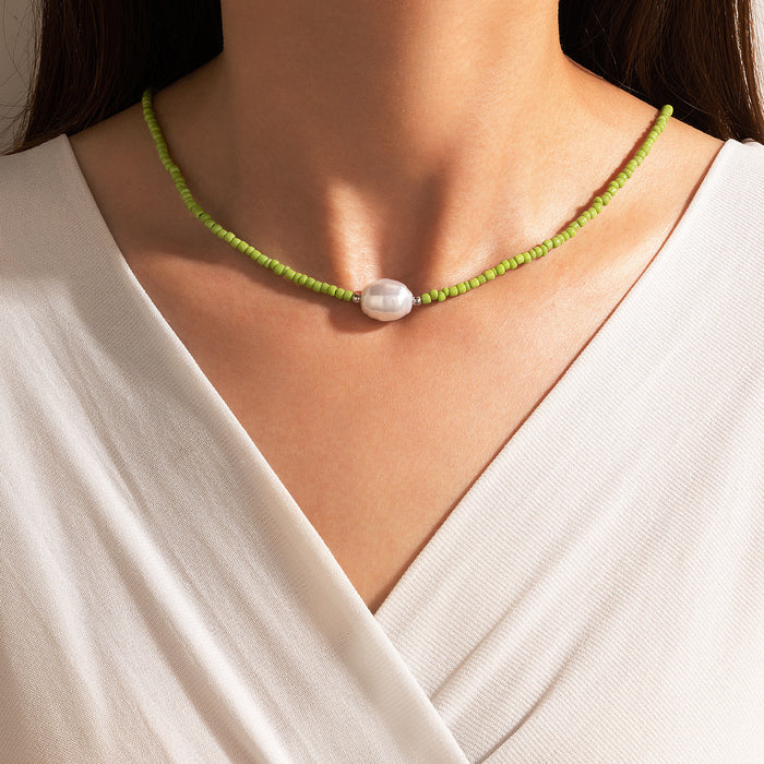 Simple Multi-Color Bead Necklace – Unique Pearl Accent Choker