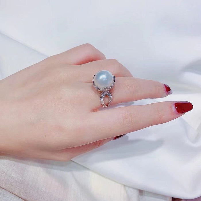 Baroque pearl ring female flower holder light luxury ring