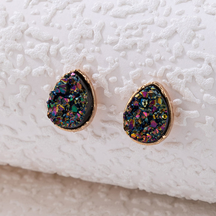 Imitation natural stone earrings teardrop-shaped alloy earrings