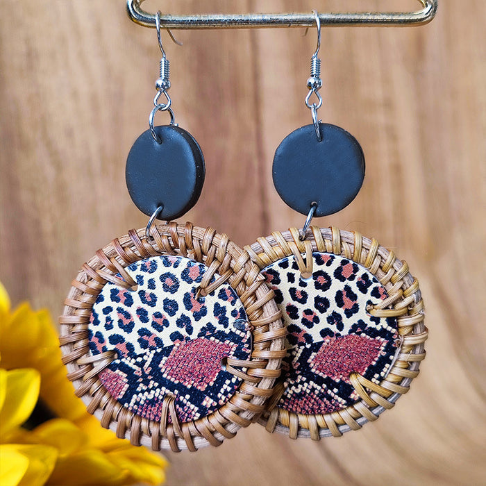 Wooden leopard print earrings