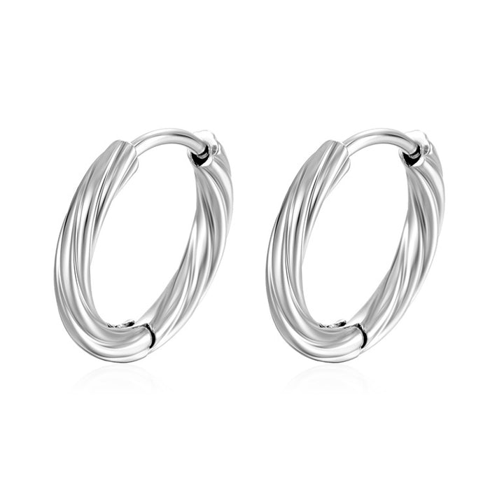 Twisted stainless steel earrings for women, simple 18K gold plated round earrings