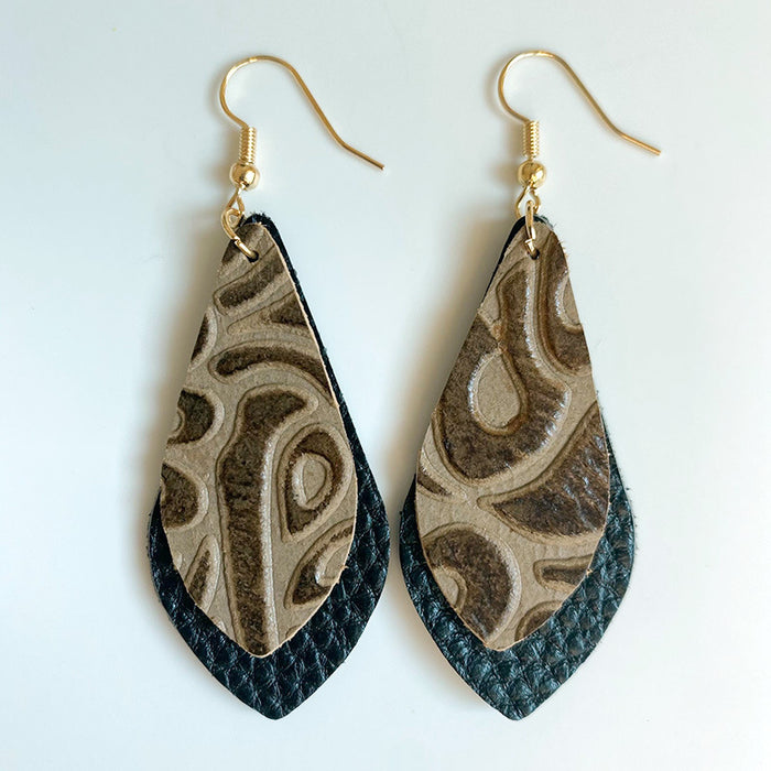Creative Embossed Leather Earrings - High-Quality Vintage Earrings for Women - wallojewerly 