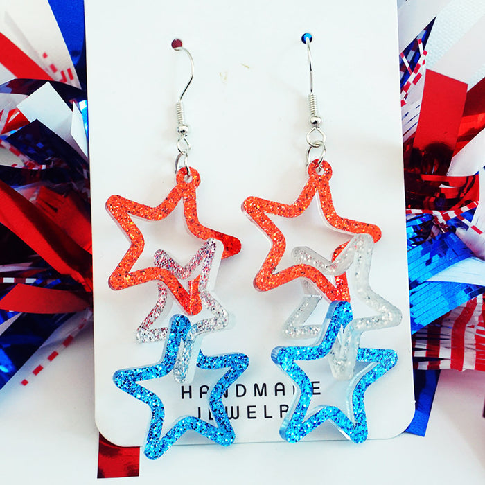 Independence Day Love Five-pointed Star Earrings - wallojewerly 