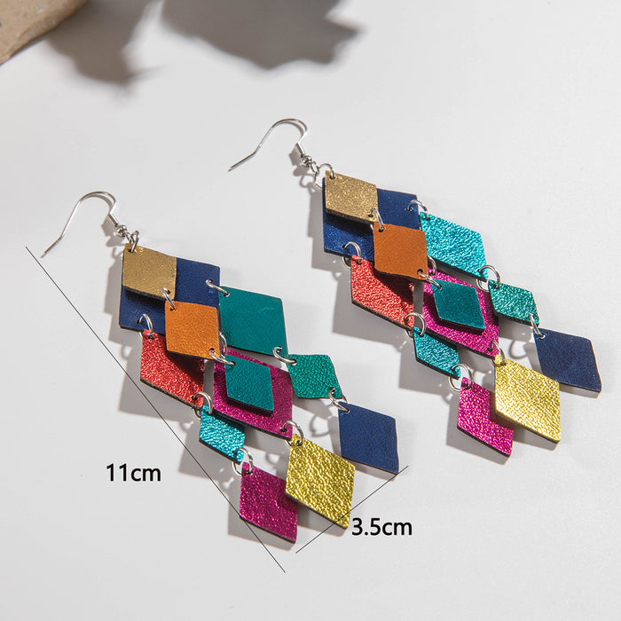 Colorful geometric diamond pendant earrings creative earrings