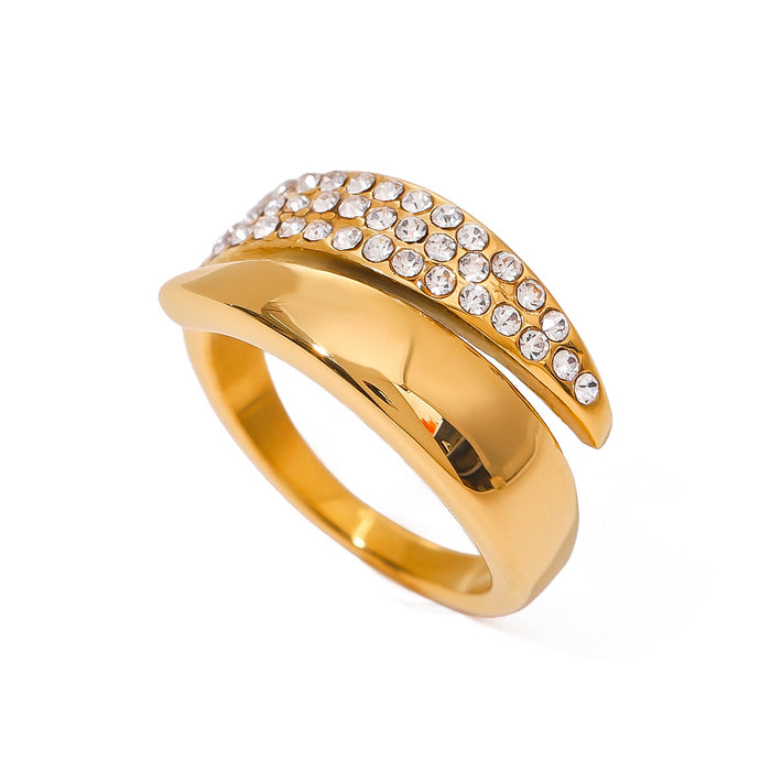 Stainless Steel Electroplated Zircon Ring - High-End Fashion Jewelry