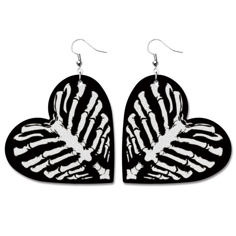 Creative Halloween PU Leather Earrings with Pumpkin and Bat Design - wallojewerly 