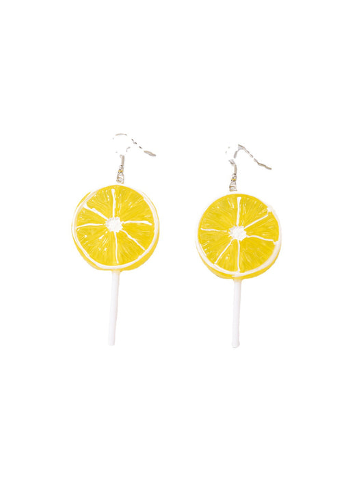 Lemon Lollipop Watermelon Fruit Resin Irregular Ear Hook Earrings