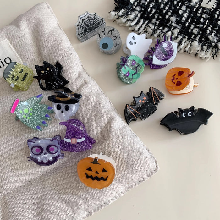 Wholesale Halloween Acrylic Mini Hair Clips Set - Spooky Ghost, Pumpkin, Bat & Witch Hat Hair Claws & Barrettes