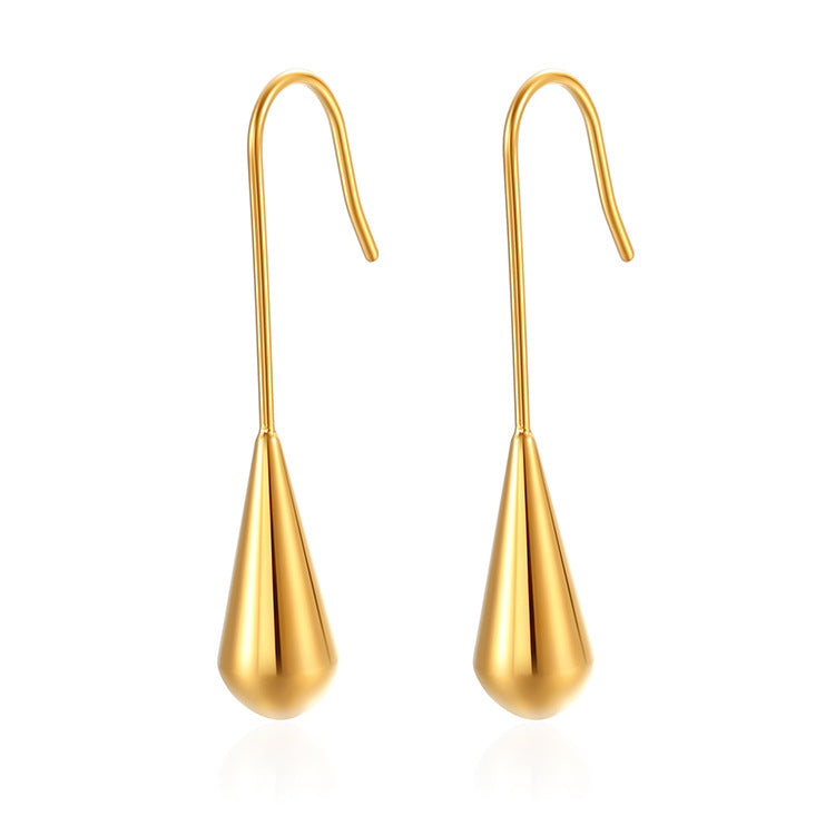 Simple teardrop earrings French retro stainless steel earrings - wallojewerly 