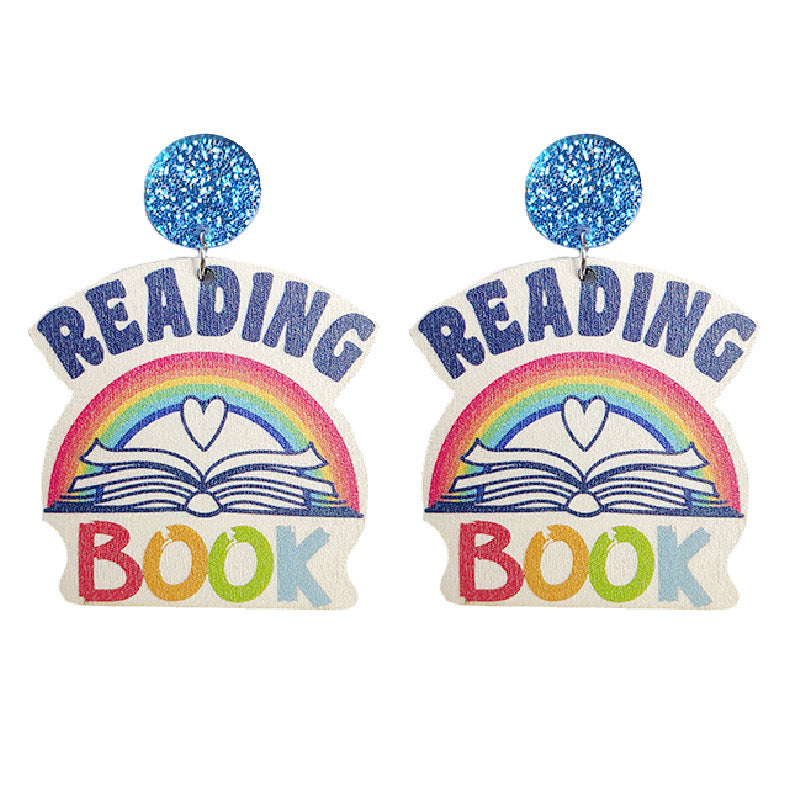 Wooden School Season Book Earrings