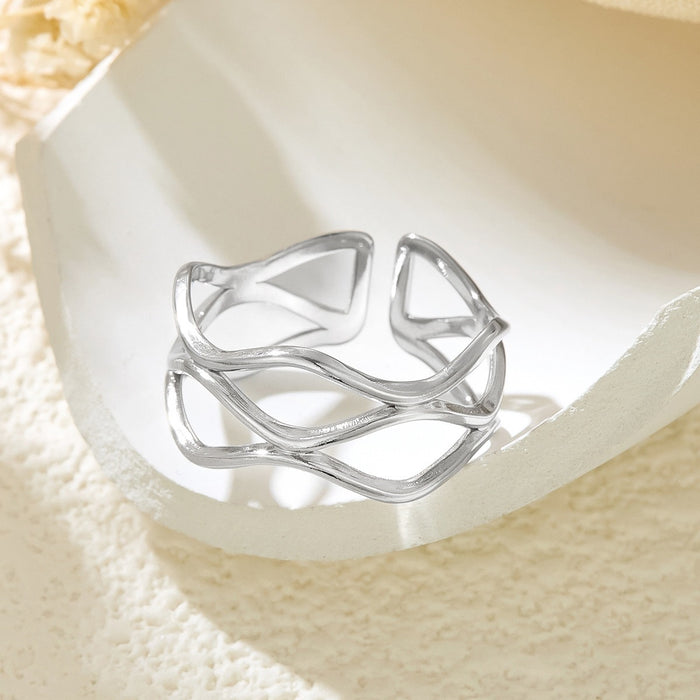 Wholesale 304 stainless steel vacuum 18K gold plated wave ring