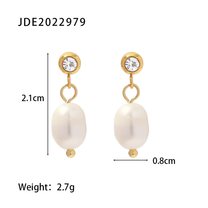 Aros de perlas de agua dulce vintage francesas: aros de acero inoxidable chapados en oro de 18 quilates para mujer
