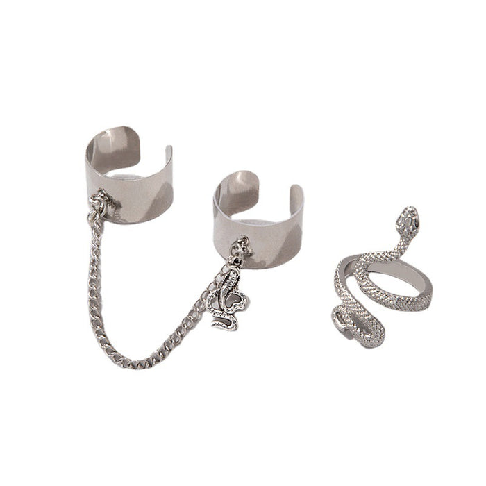 Open Snake Chain Polished Three-Piece Ring Set