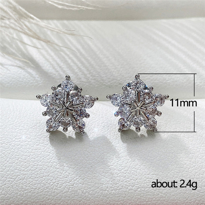 Zircon Snowflake Earrings Full Diamond Five-pointed Star Christmas Earrings