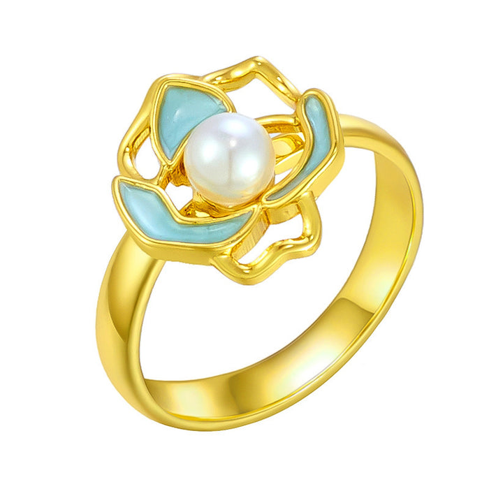 Wholesale copper micro-inlaid enamel painted drip flower open ring