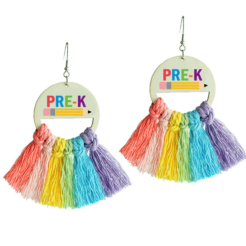 Back-to-School Season Handwoven Tassel Earrings with Subtle Rainbow Design, Perfect as Gifts for Teachers and Students