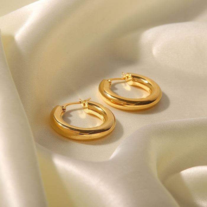 18K Gold Plated Stainless Steel Heart Hoop Earrings - Exaggerated Design with Glossy Finish