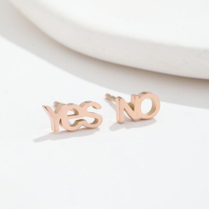 Yes No Stainless Steel Letter Earrings - Retro and Asymmetric English Jewelry