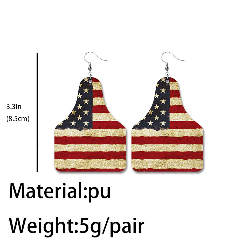 American Flag Thunderbird PU Leather Earrings with Geometric Design