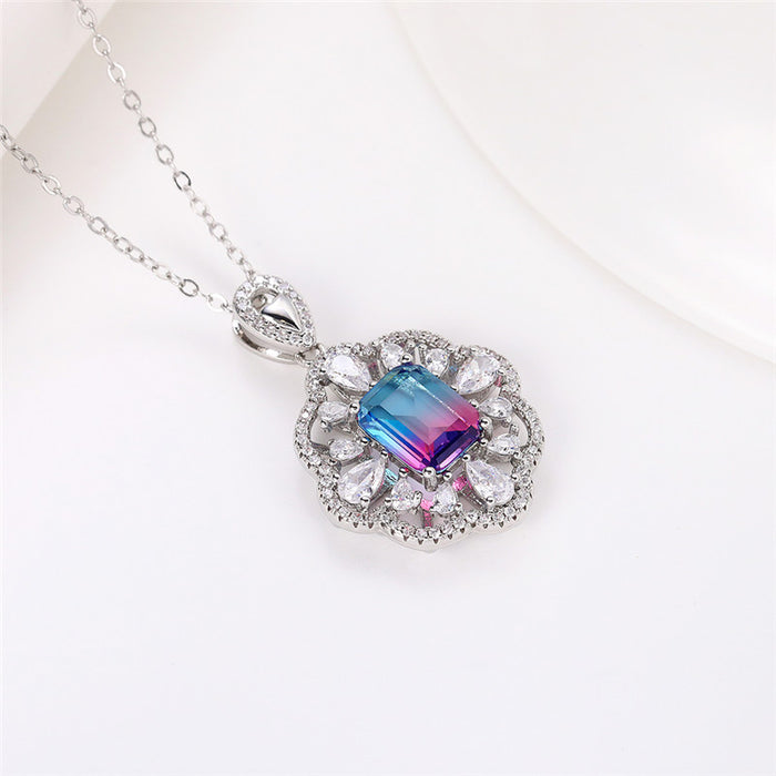 Hollow Flower Colored Gemstone Zirconia Women's O-shaped Chain Necklace