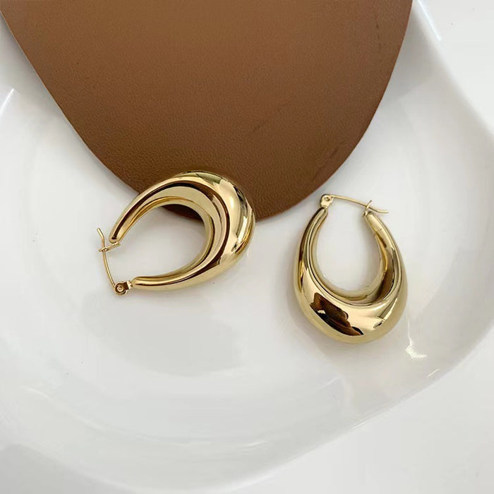 Polished Stainless Steel Hollow Oval Earrings 18K Gold Titanium Steel Women's Earrings