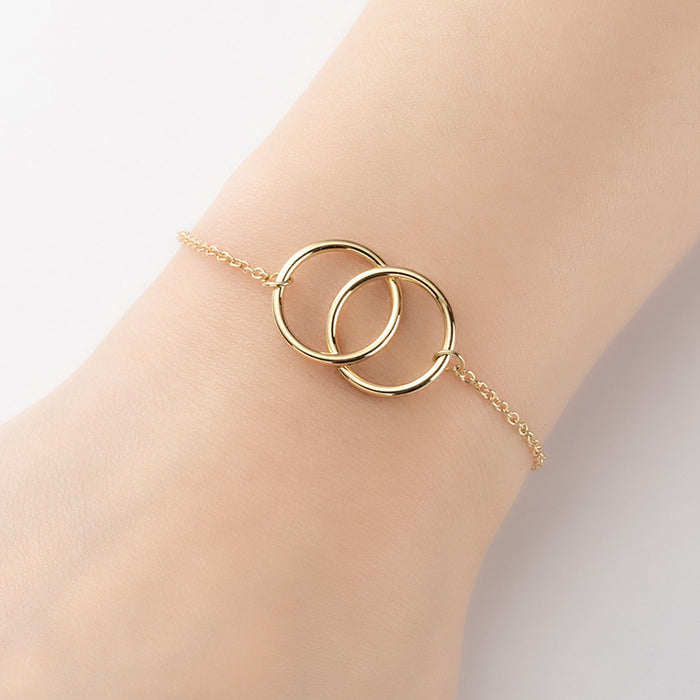 Double ring interlocking bracelet, titanium steel plated 18K gold simple geometric jewelry ins wholesale