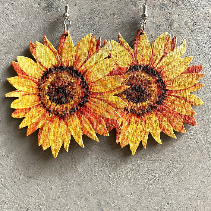 Wooden sunflower earrings