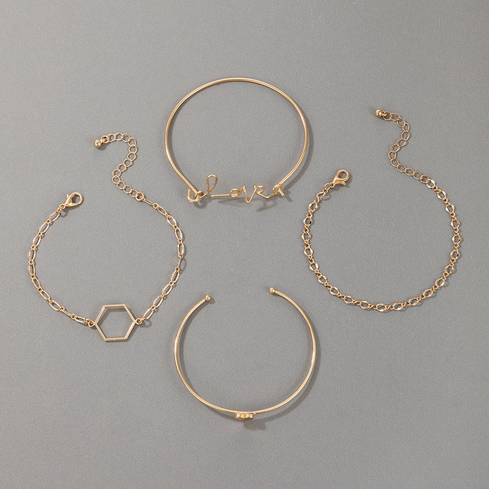 Love Heart Geometric Bracelet Set - Ins-Style Minimalist Four-Piece Collection