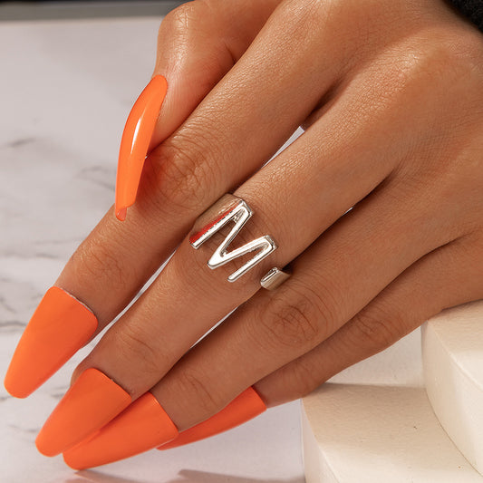 M letter creative open adjustable ring