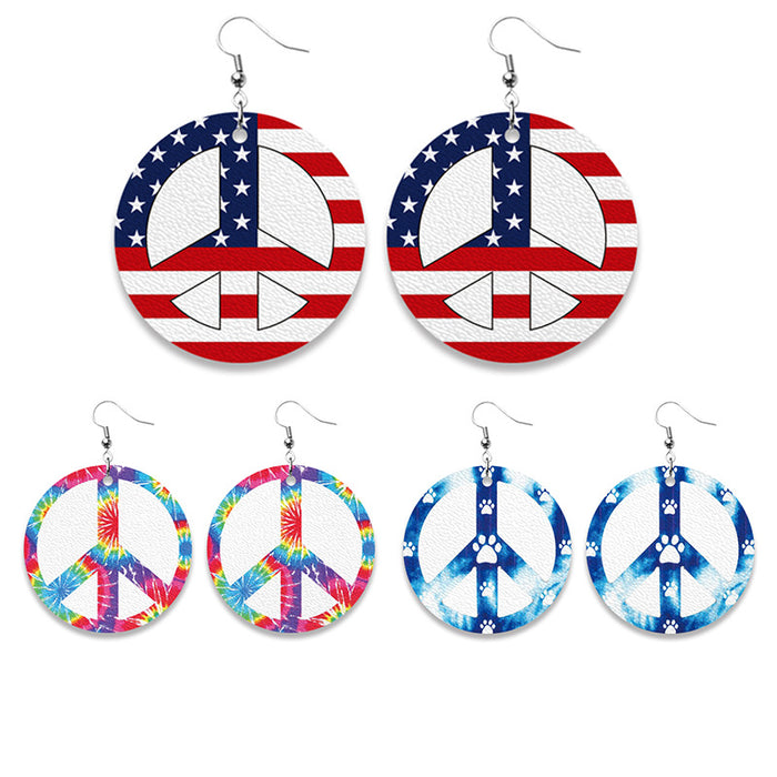 New Wholesale Earrings with Tie-Dye, American Flag, and Peace Sign on PU Leather