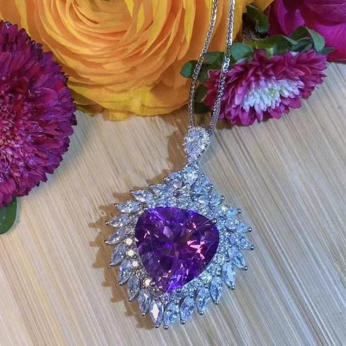 Amethyst heart pendant colored gemstone necklace women's accessories