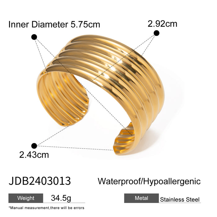 18K Gold Plated Stainless Steel Multi-Layer Smooth Open Bracelet - European High-End Design Jewelry