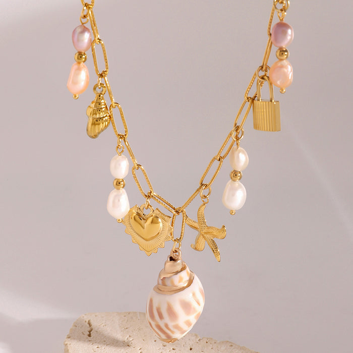 Love pearl pendant necklace, pink holiday style, sweet ocean style design