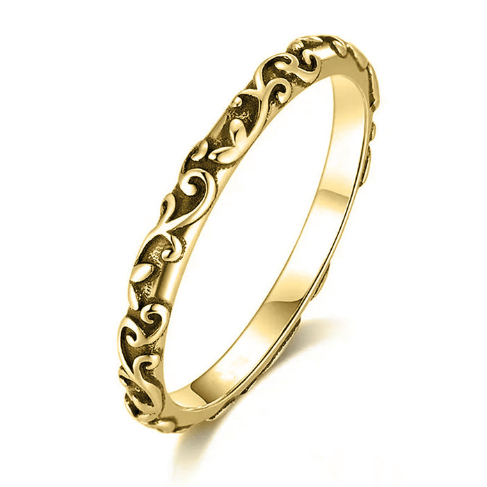 Vintage Engraved Pattern Ring Hollow Vine Design