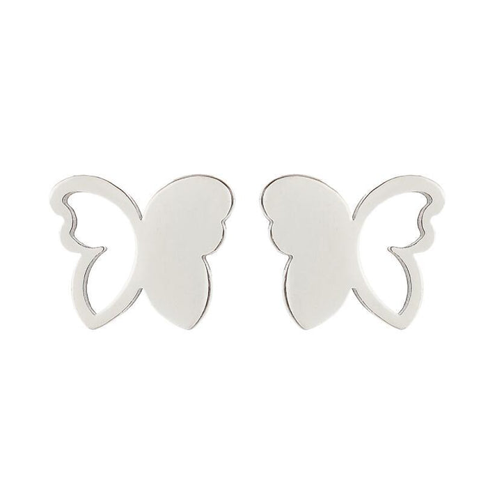 Butterfly earrings, double stainless steel female models small fresh hollow Korean style wings Yiwu small commodity wholesale