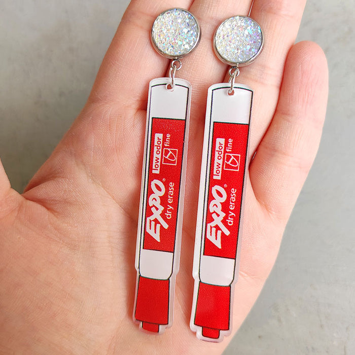 Color whiteboard pen acrylic earrings - wallojewerly 