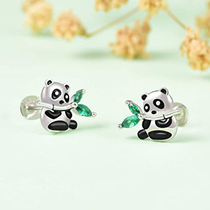 Black and white panda cute retro earrings