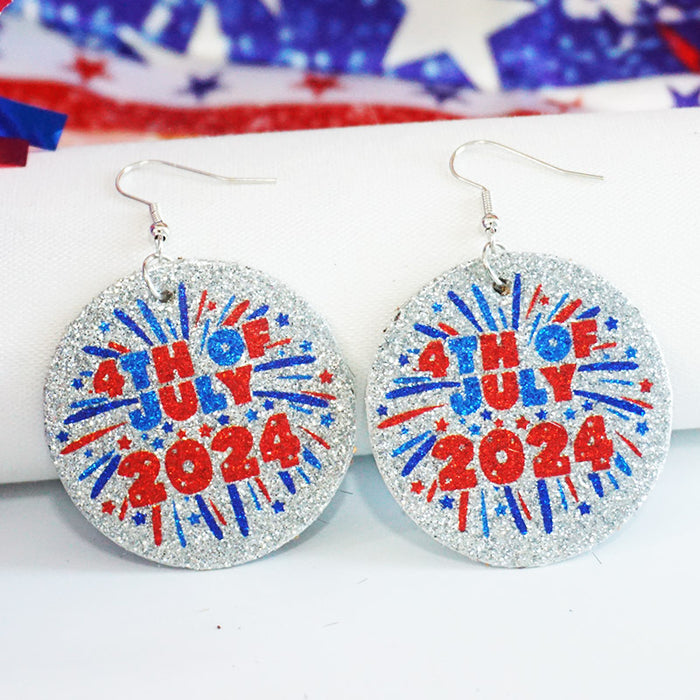 Independence Day Shiny Firework Earrings with Tie-Dye Patriotic Design