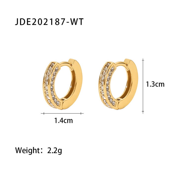 New Fashionable Mini Green Zircon Hoop Earrings - 18K Gold-Plated Stainless Steel Jewelry for Women