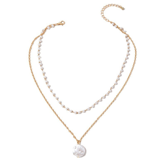 Pearl and Geometric Chain Double Layer Necklace - Elegant and Minimalist Jewelry for Women