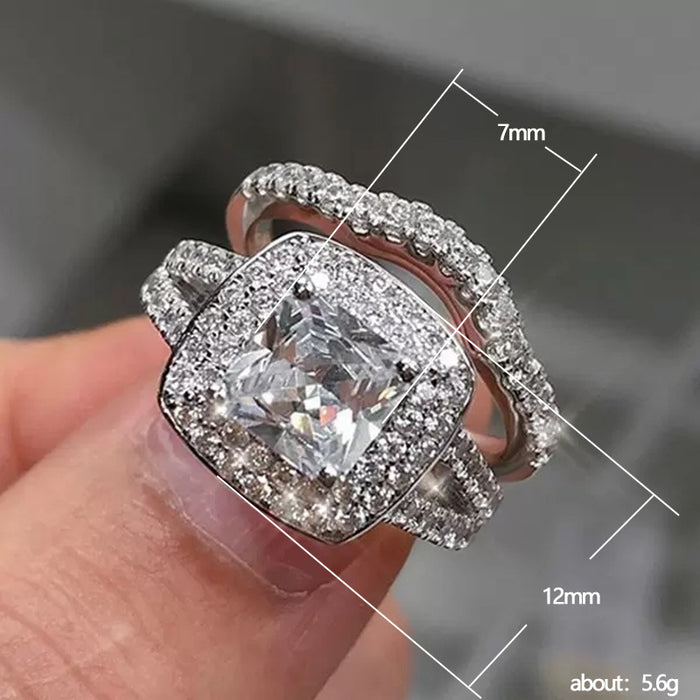 Exquisito anillo de dos piezas con diamantes cuadrados y circón, regalo de aniversario de boda