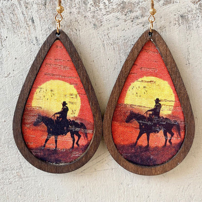 Painted picture wooden earrings