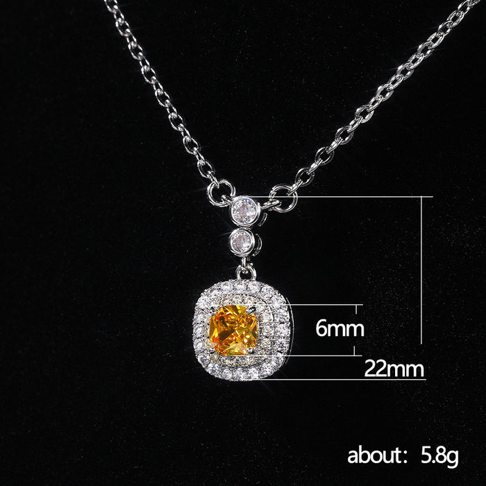 Luxury Yellow Diamond Zircon Pendant Women's Clavicle Necklace