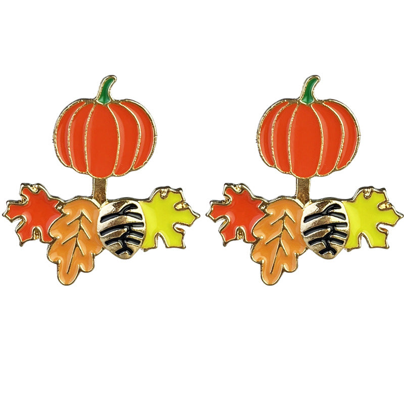 Thanksgiving Autumn Stud Earrings with Turkey, Maple Leaf, Pumpkin, and Fox Designs
