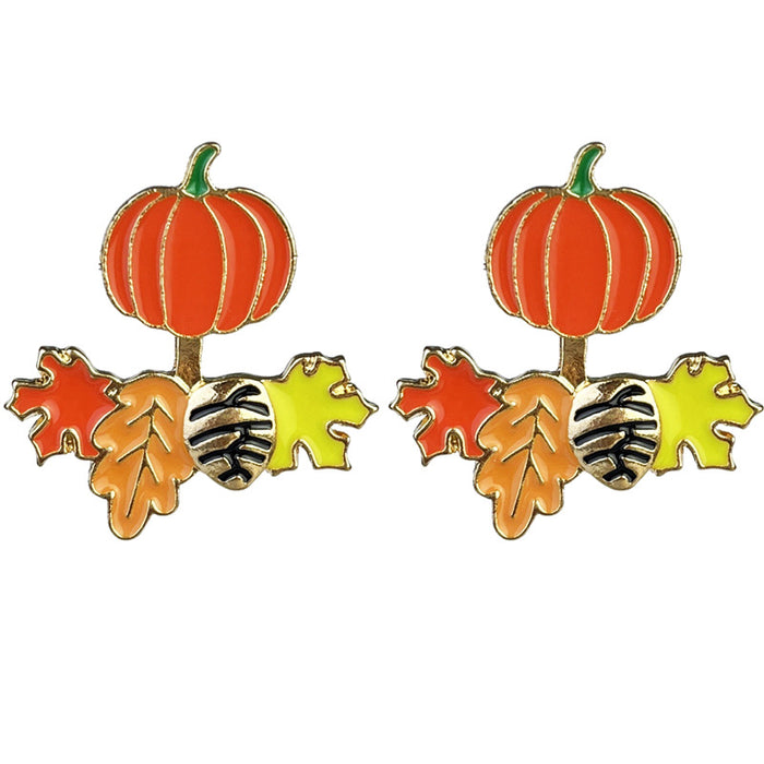 Thanksgiving Autumn Stud Earrings with Turkey, Maple Leaf, Pumpkin, and Fox Designs