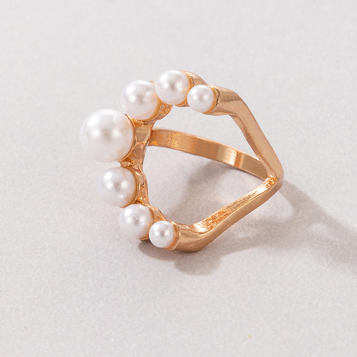 Butterfly pearl oil drop single ring, geometric Korean style simple opening