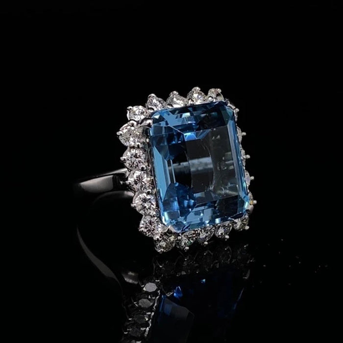 Luxury simulated topaz sapphire ring, full diamond princess square ring