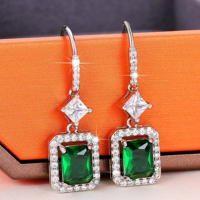 Emerald colored gemstone earrings retro versatile ear hooks