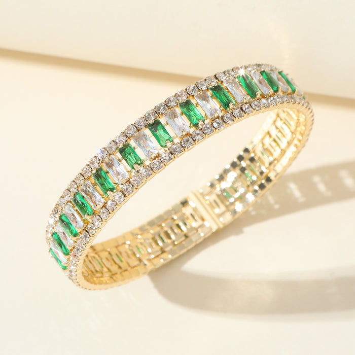 Emerald Green Geometric Zircon Bracelet - Open Cuff with a Luxurious and Elegant Style